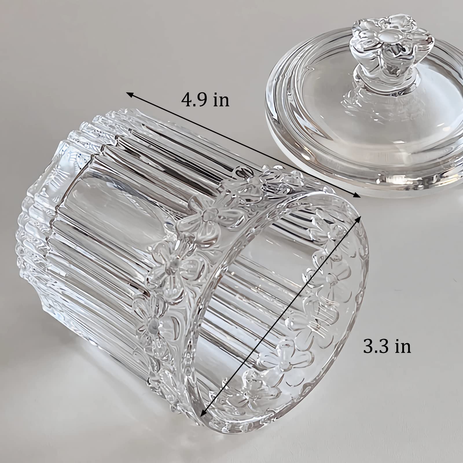 Qtip Holder Glass Apothecary Jars with Lids Set Bathroom Canisters Dispenser Organizers and Storage for Cotton Swabs, Balls, Pads, Floss Picks, Candy 2 Pack