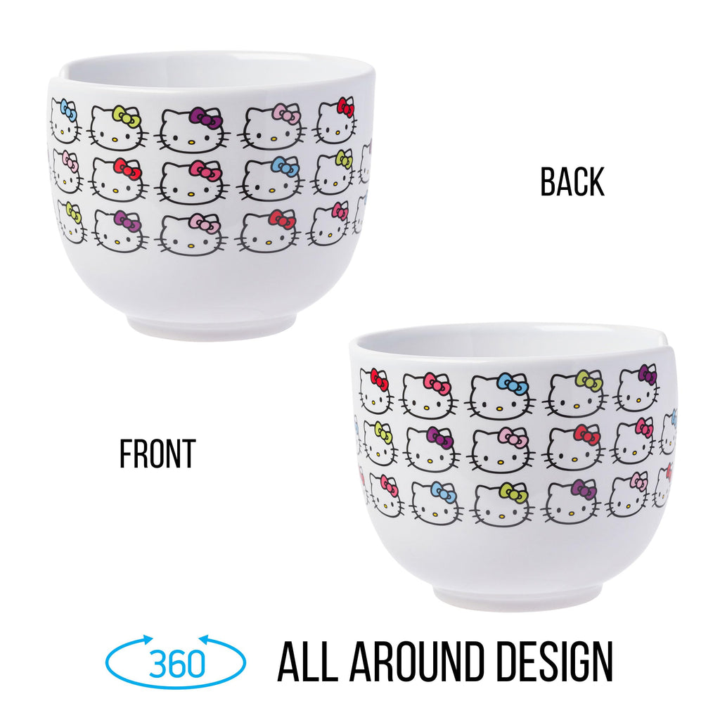 Ceramic Sanrio Hello Kitty Ramen Noodle Rice Bowl with Chopsticks, Microwave Safe