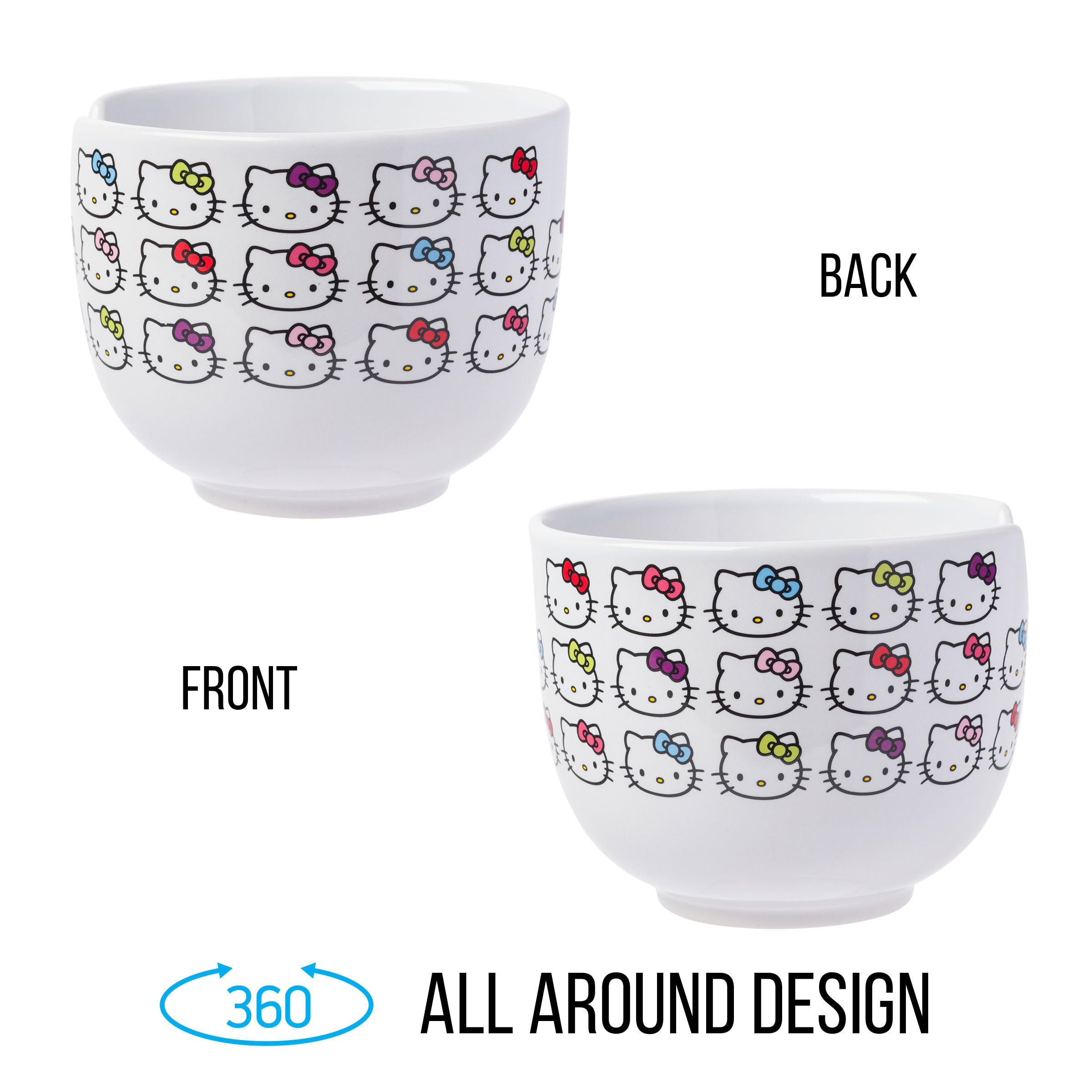 Ceramic Sanrio Hello Kitty Ramen Noodle Rice Bowl with Chopsticks, Microwave Safe