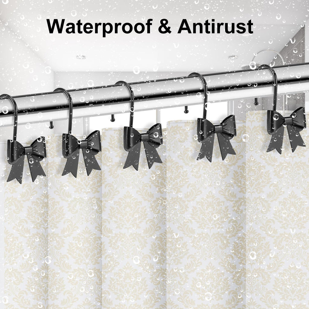 Metal Decorative Rings Bow Shower Curtain Hooks, Rustproof Bow Knot Design for Bathroom 12 Pack