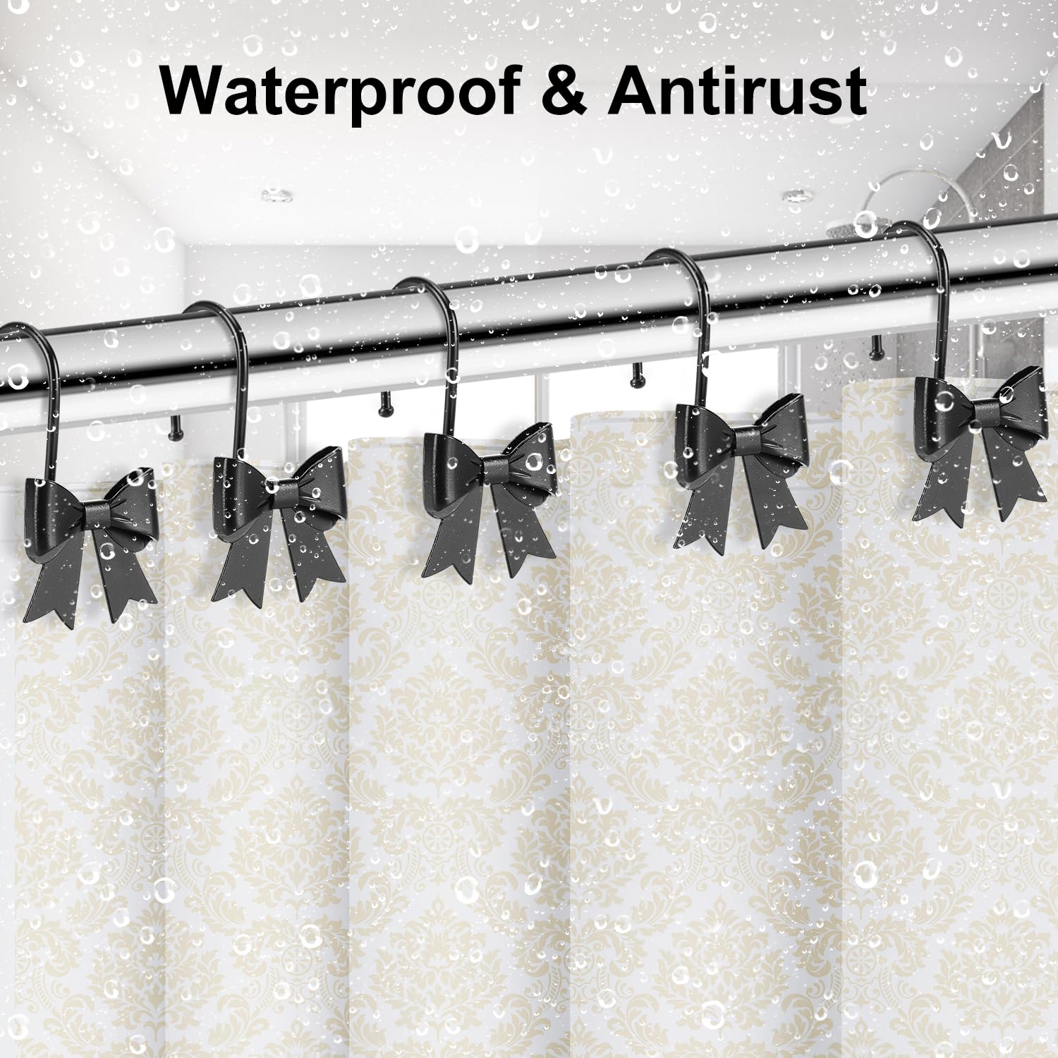 Metal Decorative Rings Bow Shower Curtain Hooks, Rustproof Bow Knot Design for Bathroom 12 Pack