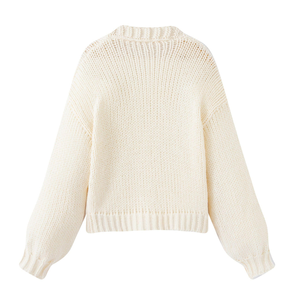 Women's Kawaii Strawberry Embroidered Cardigan Long Sleeve V Neck Chunky Knitted Cardigans