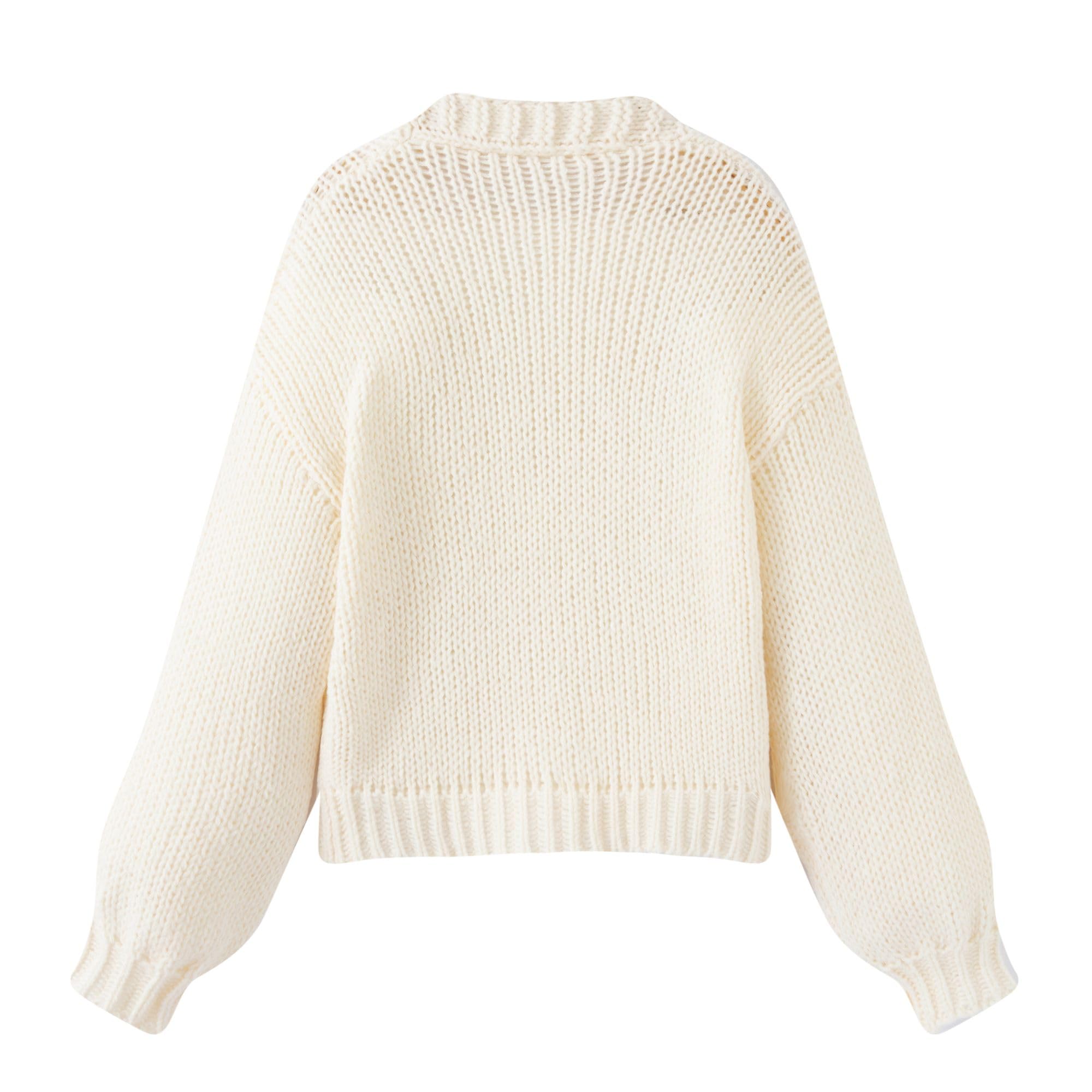 Women's Kawaii Strawberry Embroidered Cardigan Long Sleeve V Neck Chunky Knitted Cardigans