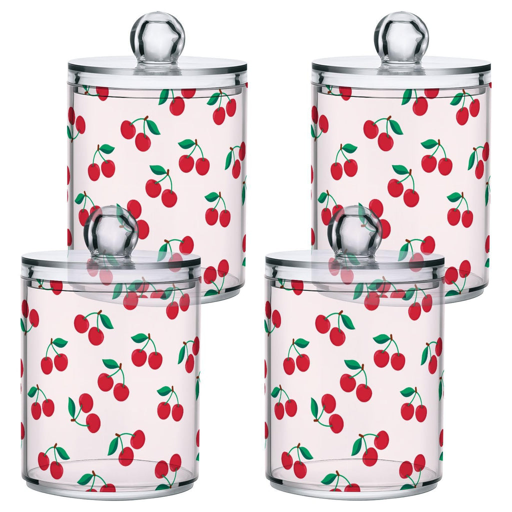 Cute Cherry Fruit Apothecary Jar with Lids - Qtip Holder Clear Plastic Containers Bathroom