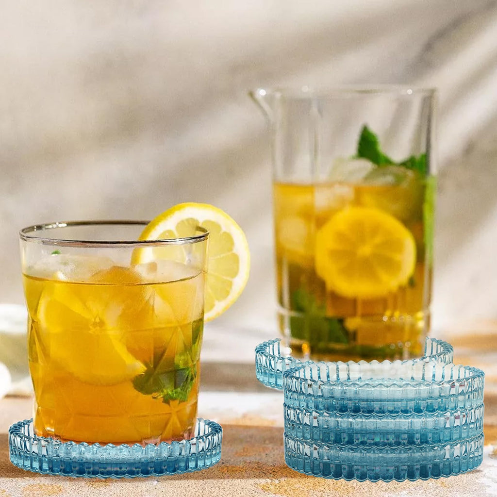 Modern Clear Coaster Set of 8- Glass Coasters for Drinks Crystal Coasters Round Cup Coasters