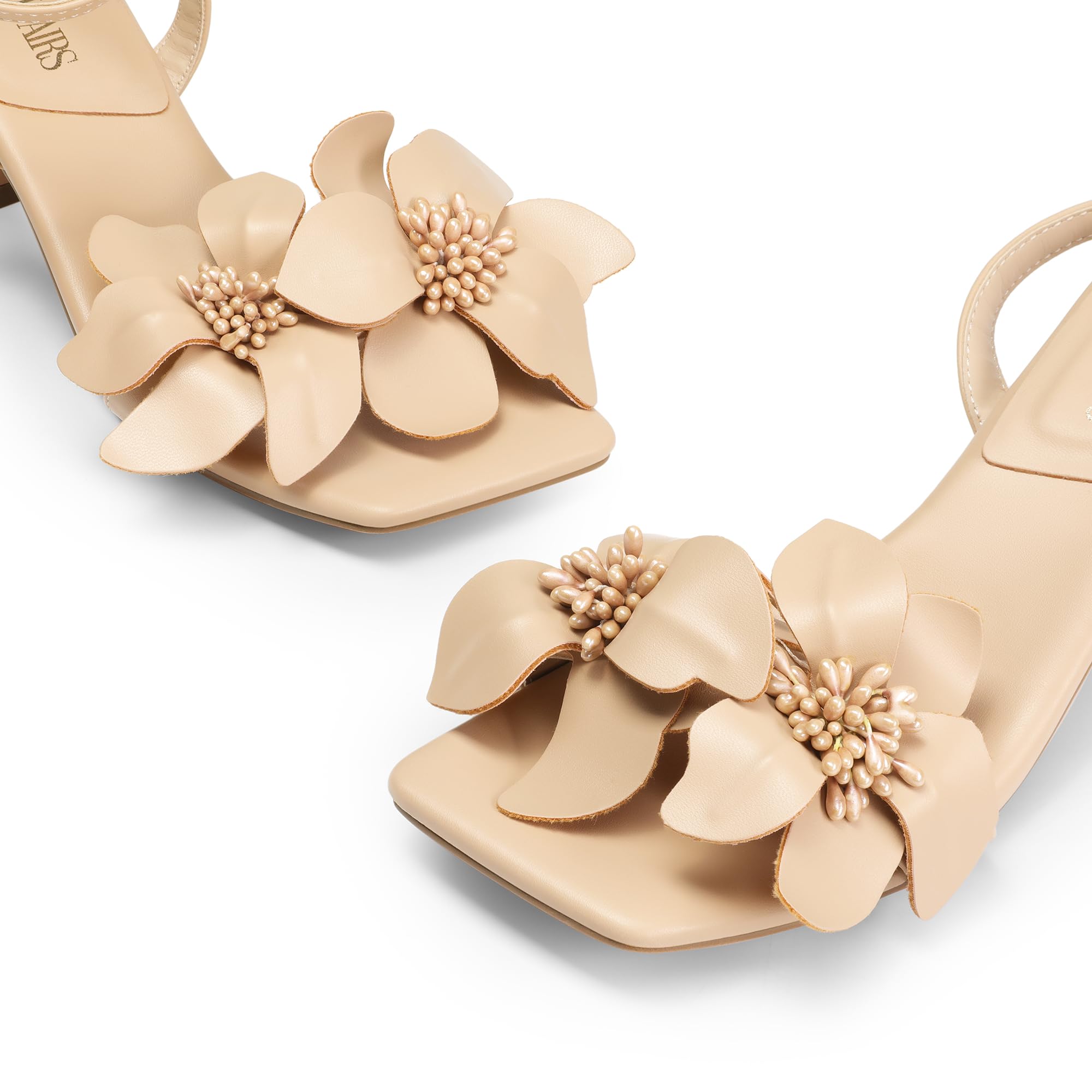 Women's Flower Wedding Heels Cute Square Toe Slingback Low Kitten Heels Sandals with Ankle Strap