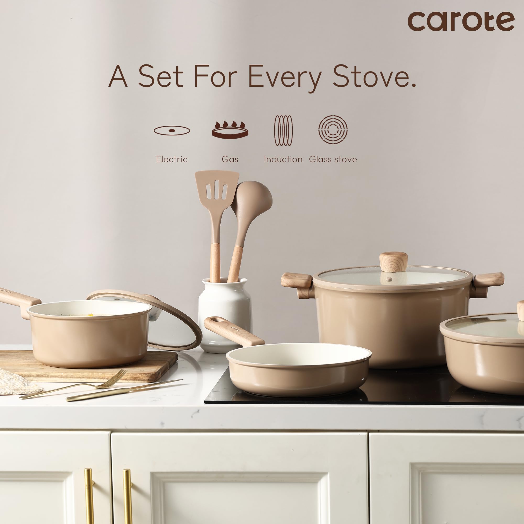 Ceramic Pots and Pans, Nonstick Cookware Set Kitchen Cooking Sets, 14pcs Induction Pot and Pan Non Stick