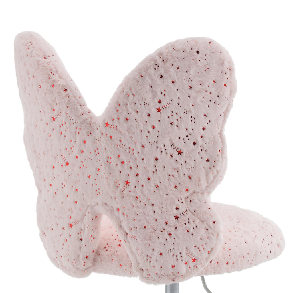 Kids Desk Chair Butterfly Faux Fur Study Chair Adjustable Vanity Chair, Small Cute Student Task Chair with White Foot