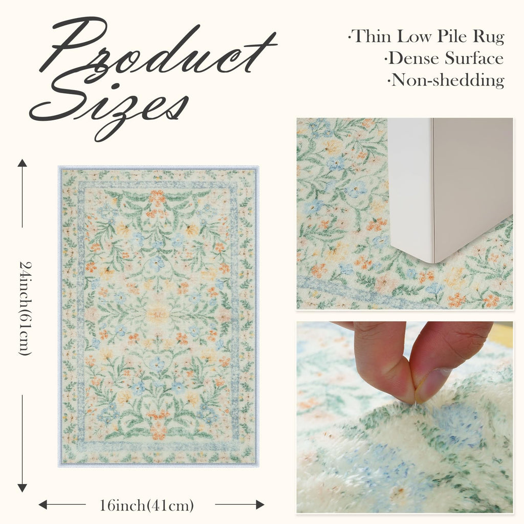 New Boho Floral Bath Rugs, Non Slip Washable Bathroom Rugs Fit Under Door, Ultra Soft and Absorbent Bath Mat