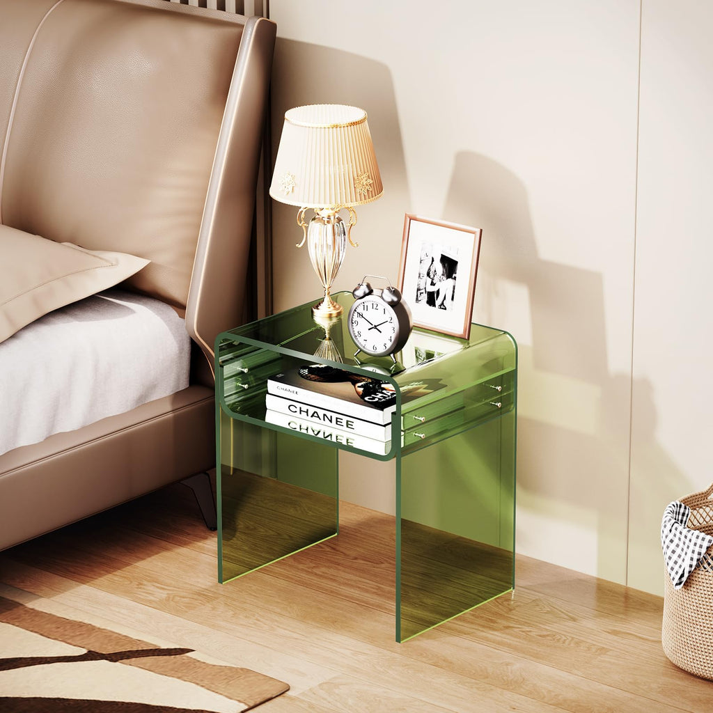 Clear Acrylic End Table 2-Tier Bedside nightstand