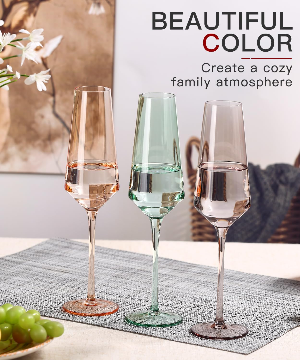 Colored Champagne Flutes Set of 6
