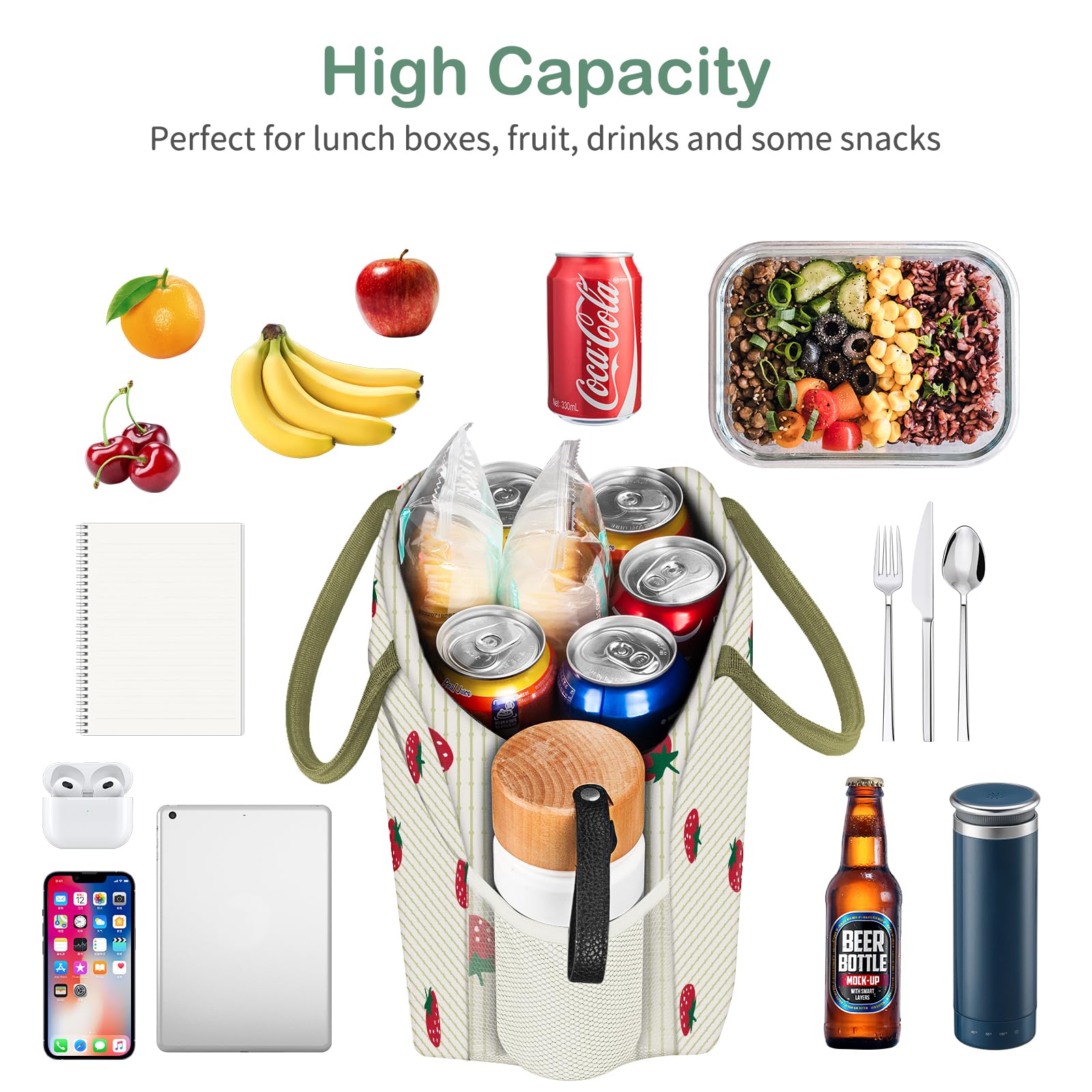 Reusable Insulated Lunch Tote Bag,Leakproof Food Handbags Case High Capacity