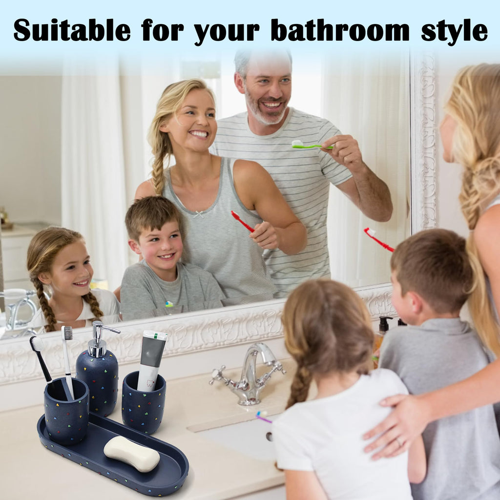 Premium Bathroom Accessories Sets 4-Piece, Pastel Heart Bathroom Accessory Complete Set - Toothbrush Holder, Lotion Soap Dispenser, Vanity Tray, Bathroom Tumbler for Countertop Vanity