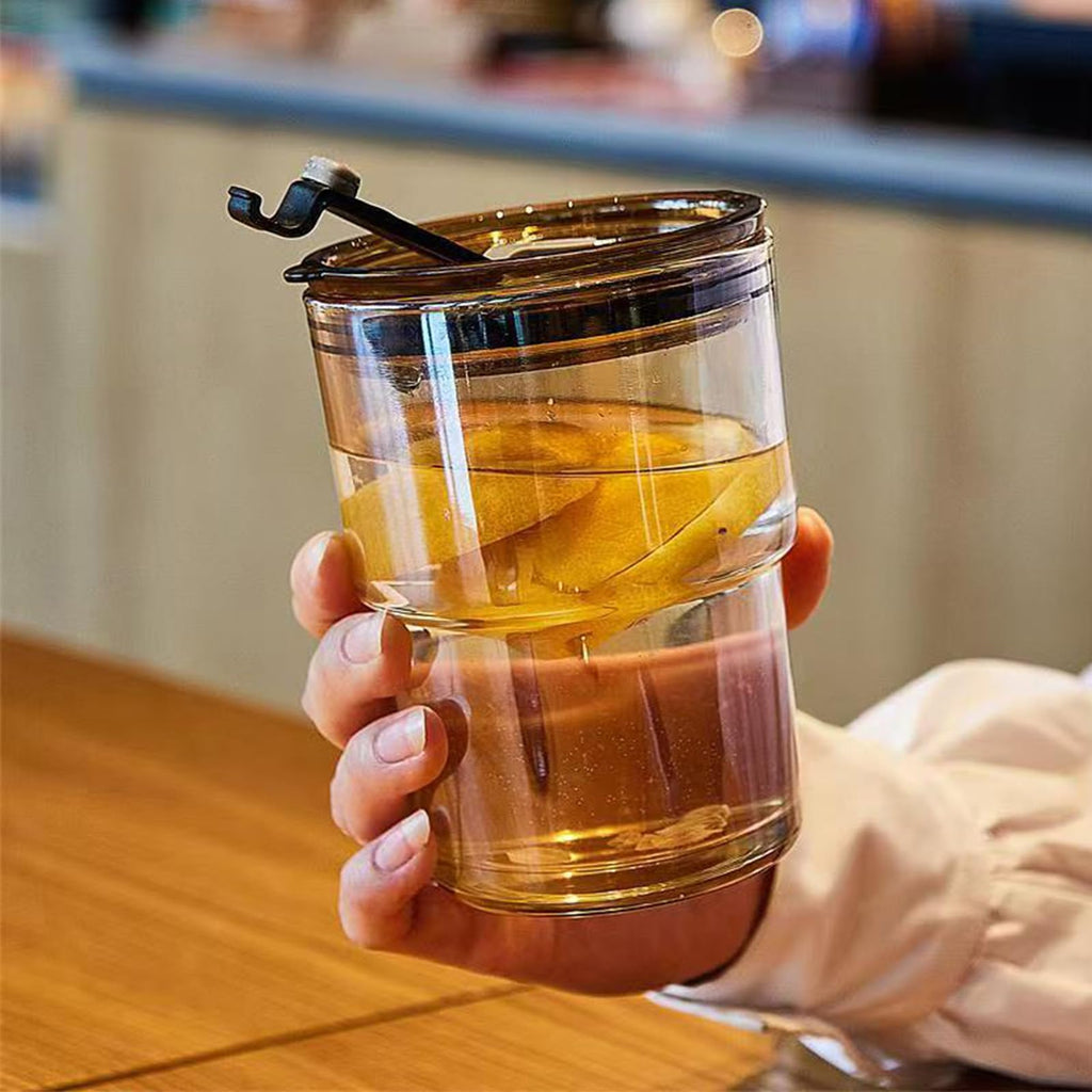 Glass Tumbler with Straw and Lid Sealed, Carry On Reusable Iced Coffee Cups,Thick Wall Glass Drinking Glassware Cups 13oz