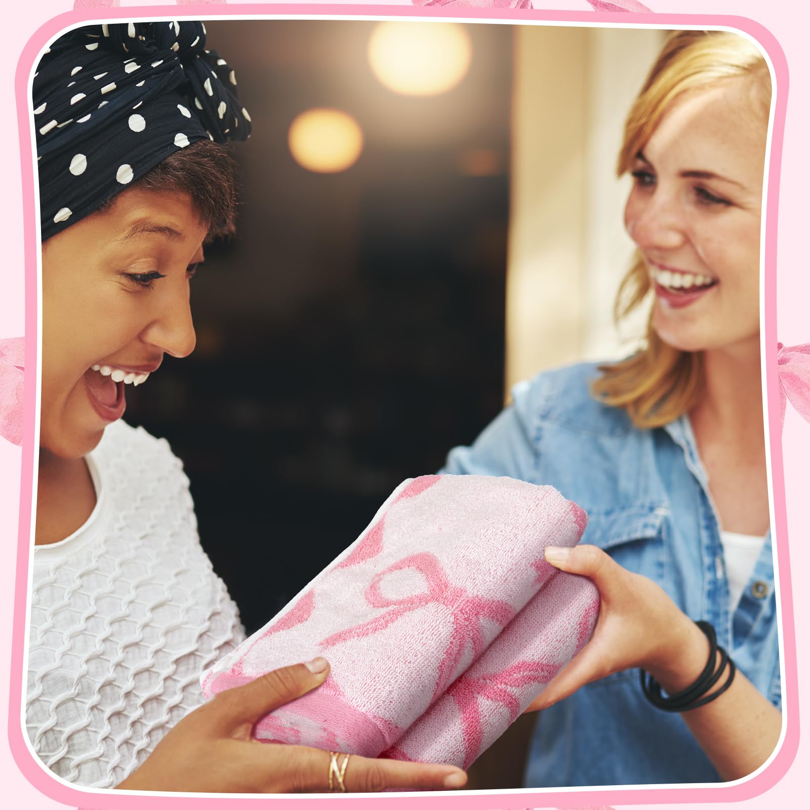 Coquette Bow Hand Towels 100% Cotton Bow Bathroom Towels Kitchen Decor Soft Absorbent Face Towels Preppy Decor Towel for Bathroom (Pink) 4 Pcs
