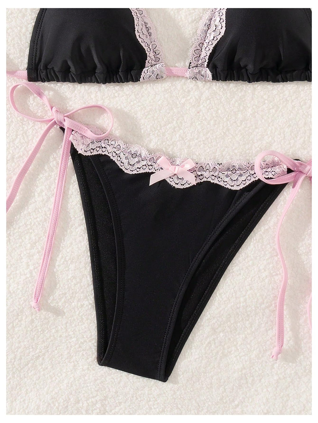 Women's Lace Trim Halter Bikini Set Bow Tie Side Bathing Suit 2 Piece Swimsuit