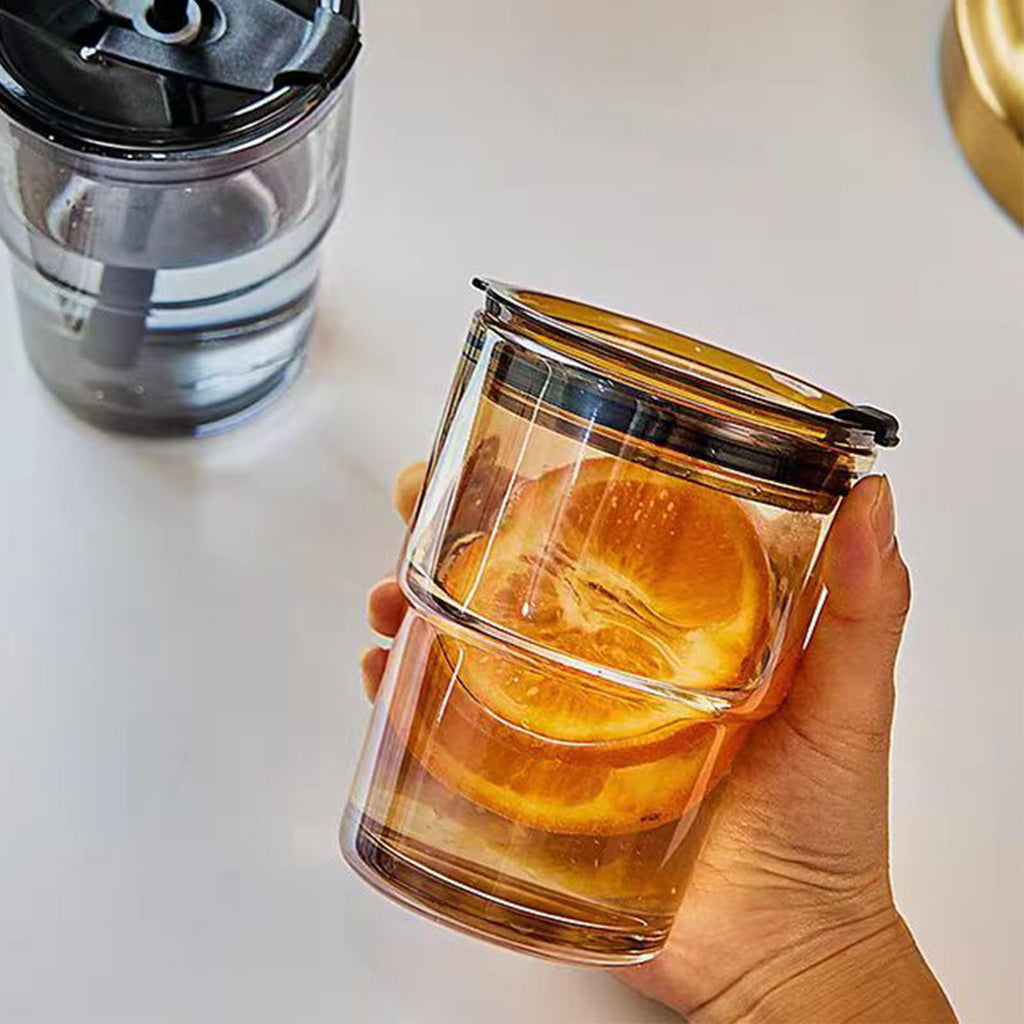 Glass Tumbler with Straw and Lid Sealed, Carry On Reusable Iced Coffee Cups,Thick Wall Glass Drinking Glassware Cups 13oz