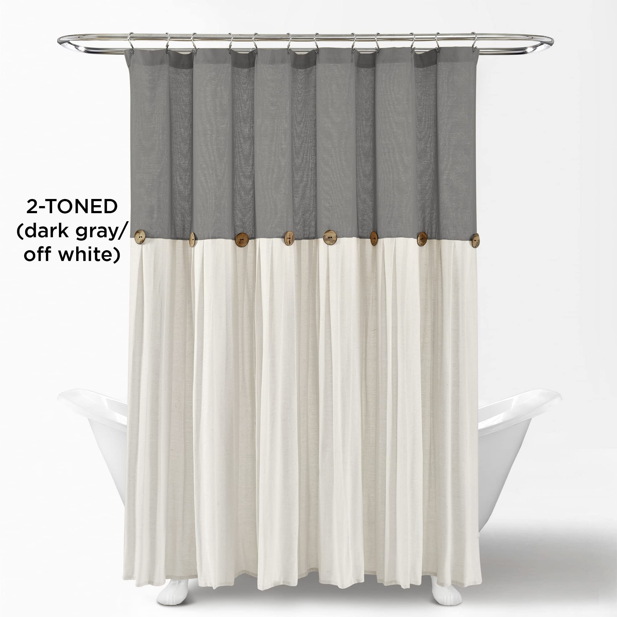 Lush Decor Linen Button Shower Curtain, 72" W x 72" L, Fabric Shower Curtains