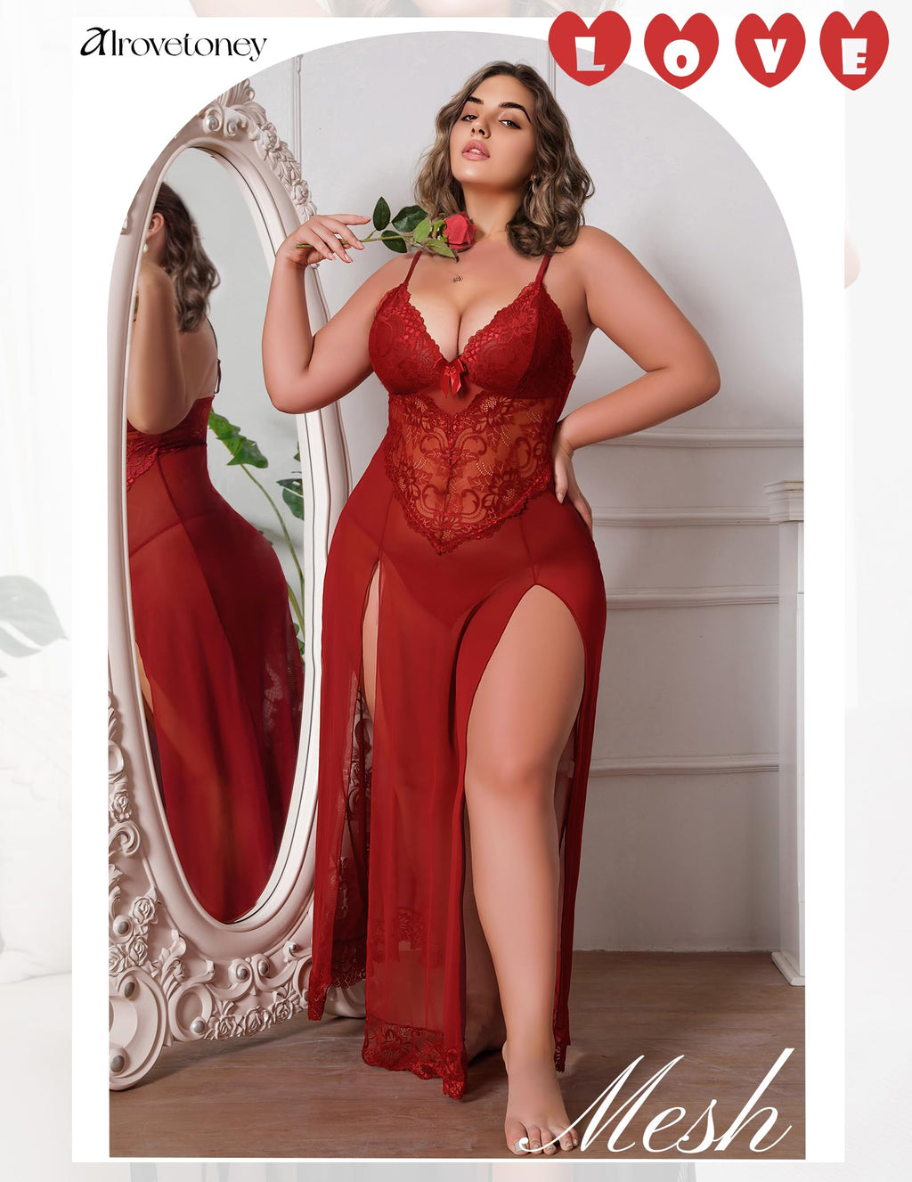 Plus Size Lingerie For Women Babydoll Sexy Mesh Maxi Nightdress Exotic Sleepwear Side Slits