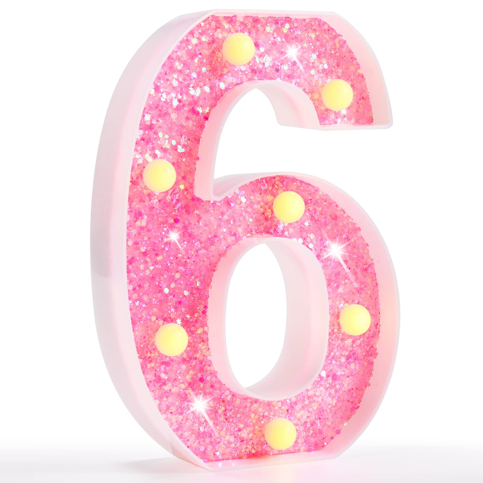 Pink LED Letters Glitter Alphabet LetterS & Numbers Sign Battery Powered