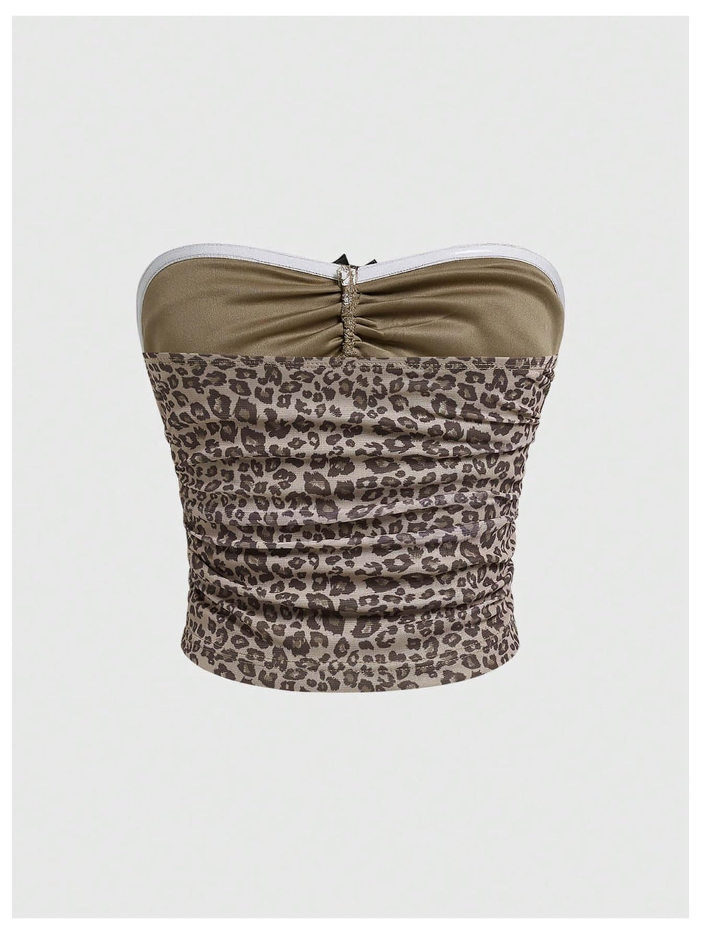 Women's Leopard Print Ruched Strapless Bandeau Top Meah Casual Sleeveless Bow Slim Fit Cheetah Print Tube Crop Tops