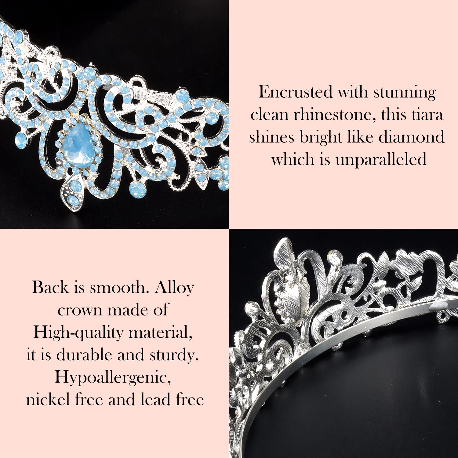 Princess Crystal Tiara Crown Headband Elegant Crown With Combs