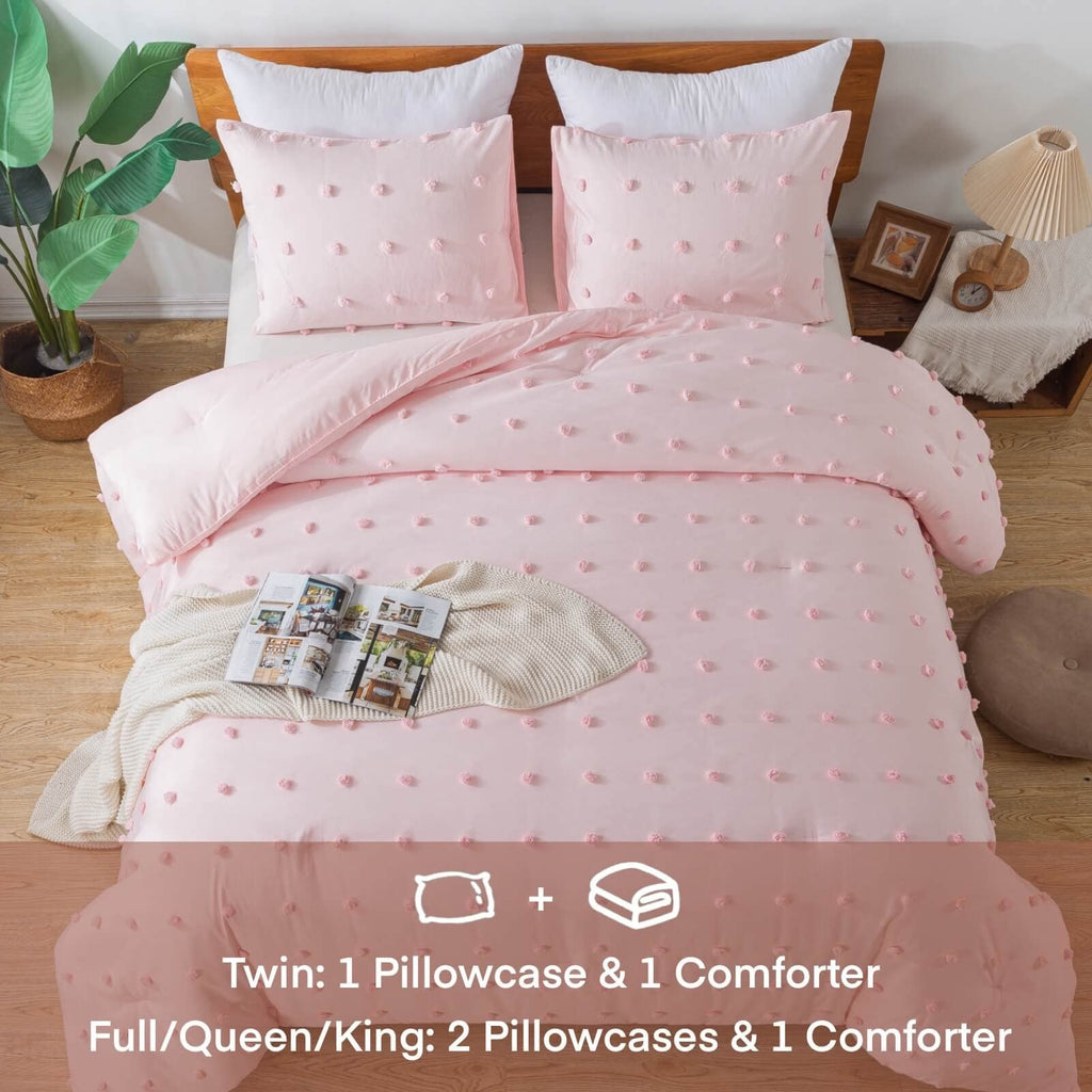 Comforter Set, 2 Pieces- Soft Cotton Lightweight Comforter with 1 Pillowcase, Chenille Dots All Season Down Alternative Comforter Set for Bedding