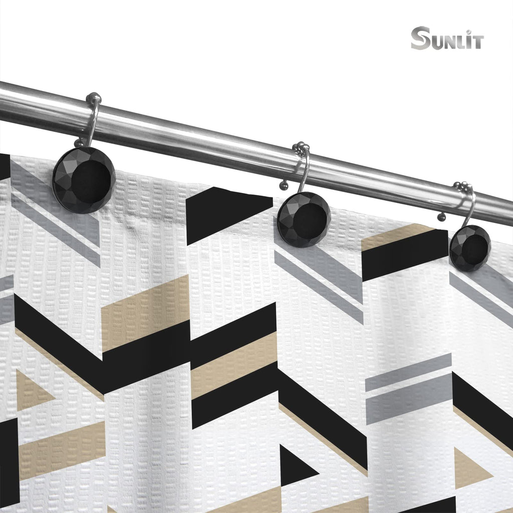 Luxury Design Round Diamond Crystal Gem Bling with Glide Balls Shower Curtain Hooks, Rust Proof Metal Rhinestones Glam Shower Curtain Rings-12 Pack