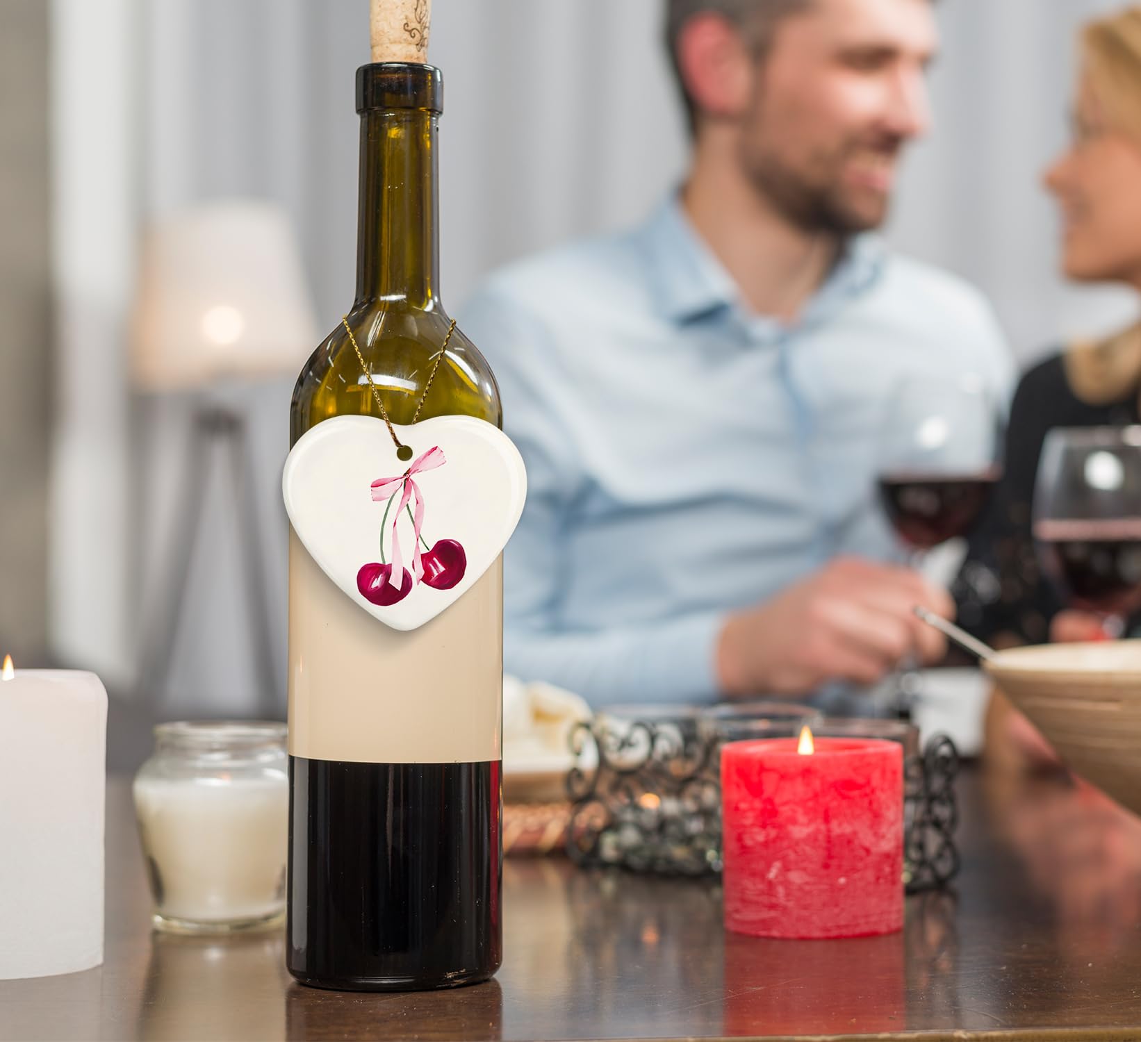 Coquette Trendy Pink Bow Ornament, Keepsake Sign for Decoration, Ceramic Heart