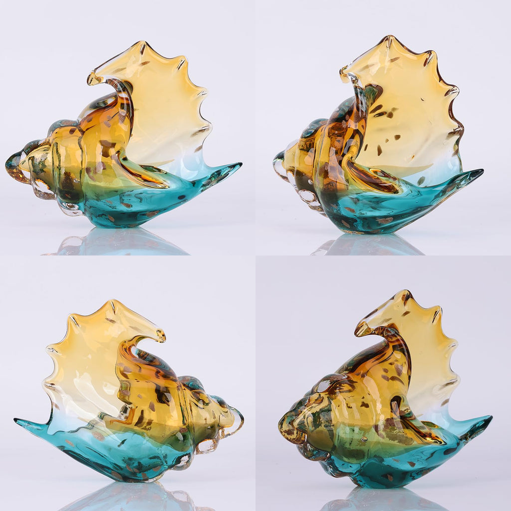 Hand Blown Glass Conch - Coastal Home Decor Conch Corners, Glass Art Conch Sculptures, Office Decor Blown Glass Art, Living Room Table Centerpieces, Bathroom Shelf Tops And Cabinet Decor