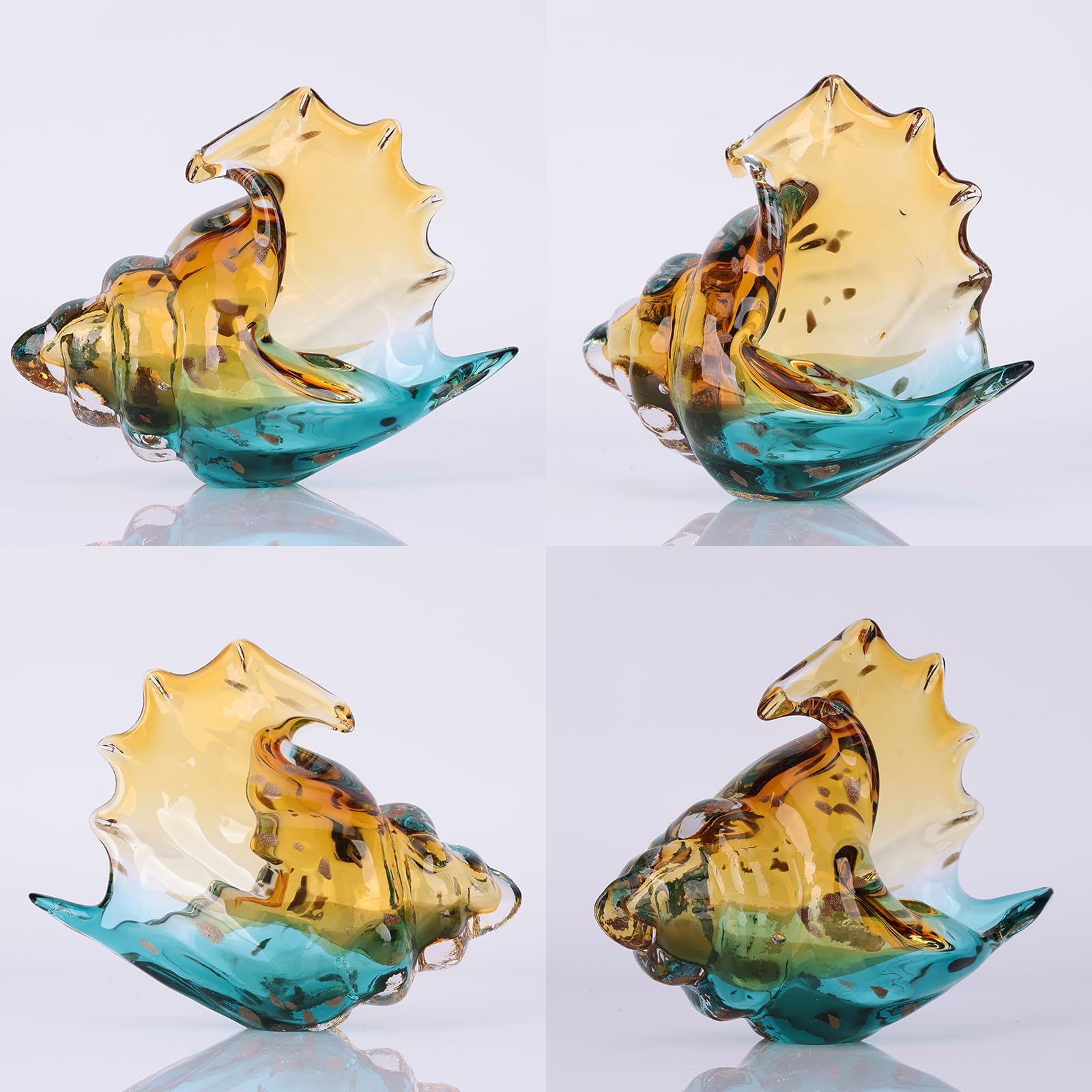 Hand Blown Glass Conch - Coastal Home Decor Conch Corners, Glass Art Conch Sculptures, Office Decor Blown Glass Art, Living Room Table Centerpieces, Bathroom Shelf Tops And Cabinet Decor