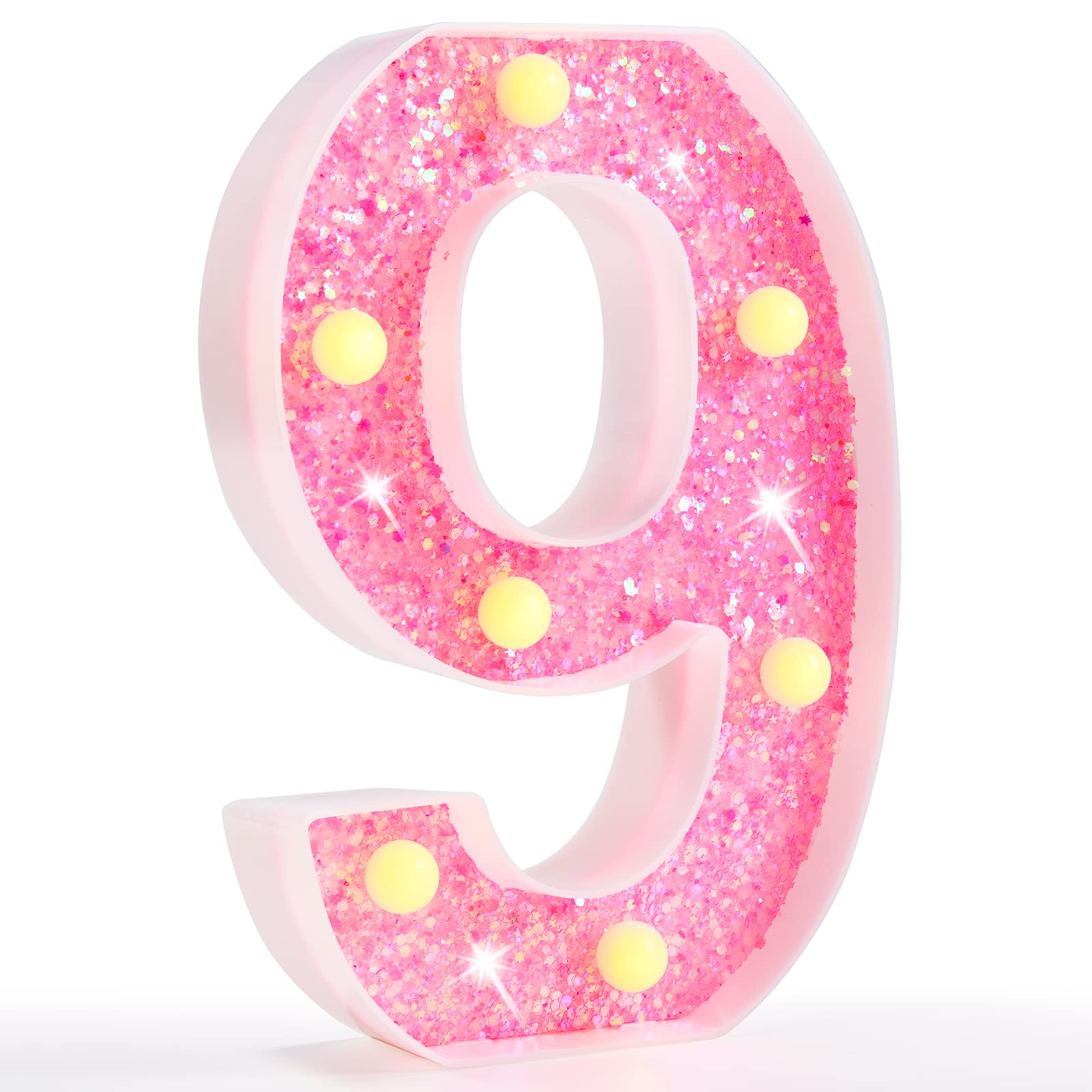 Pink LED Letters Glitter Alphabet LetterS & Numbers Sign Battery Powered