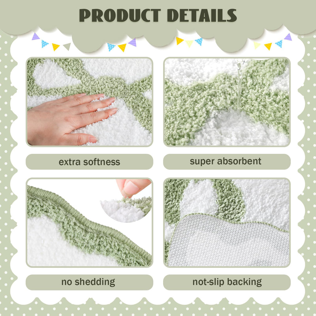 Scalloped Bow Bathroom Mat Non Slip Coquette Bow Rug Cute Aesthetic Scallop Carpet Preppy Room Decor Microfiber Absorbent Bath Rug for Bathroom Bathtub Shower Bedroom(Black,16" X 24")