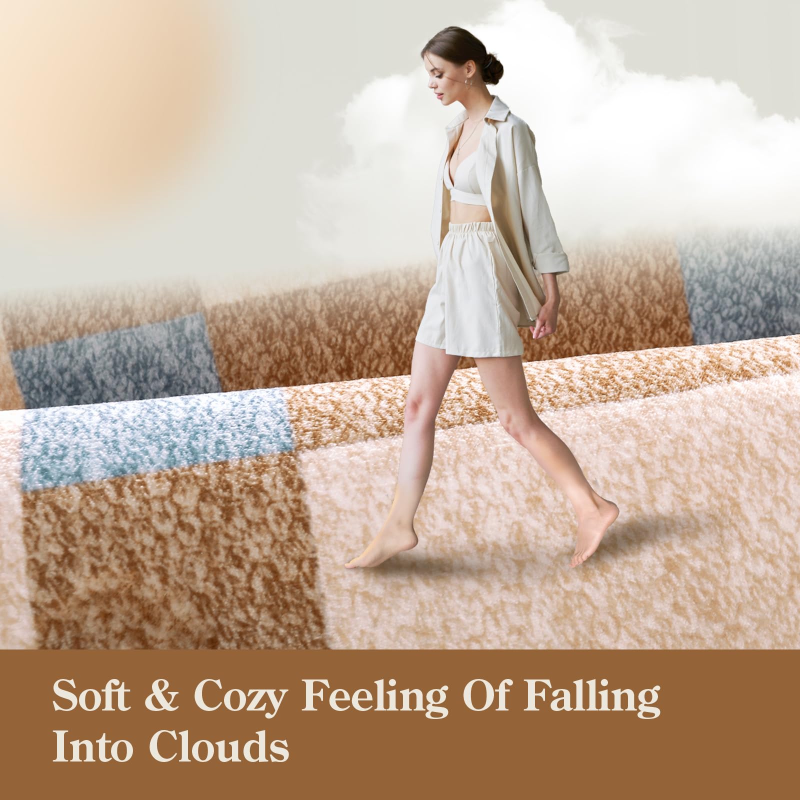 Checkered Rugs, Modern Washable Non Slip Low Pile Carpet