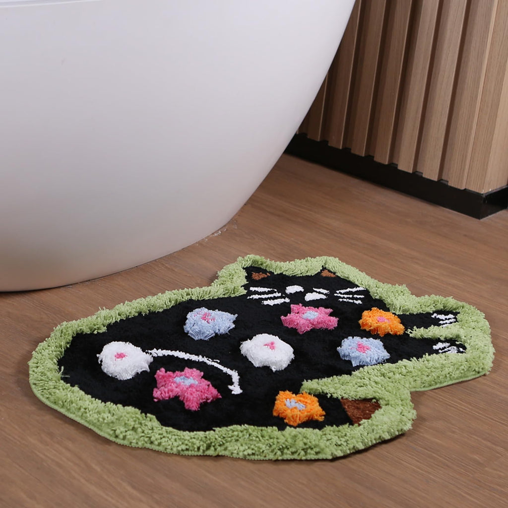 Moss Green Toilet Rugs, Luxury Tufted Extra Thick U-Shaped Toilet Rug,Cute Flower Green Moss Bath Mat Non Slip - Washable Water Absorbent Shag Bathroom Rugs for Bath
