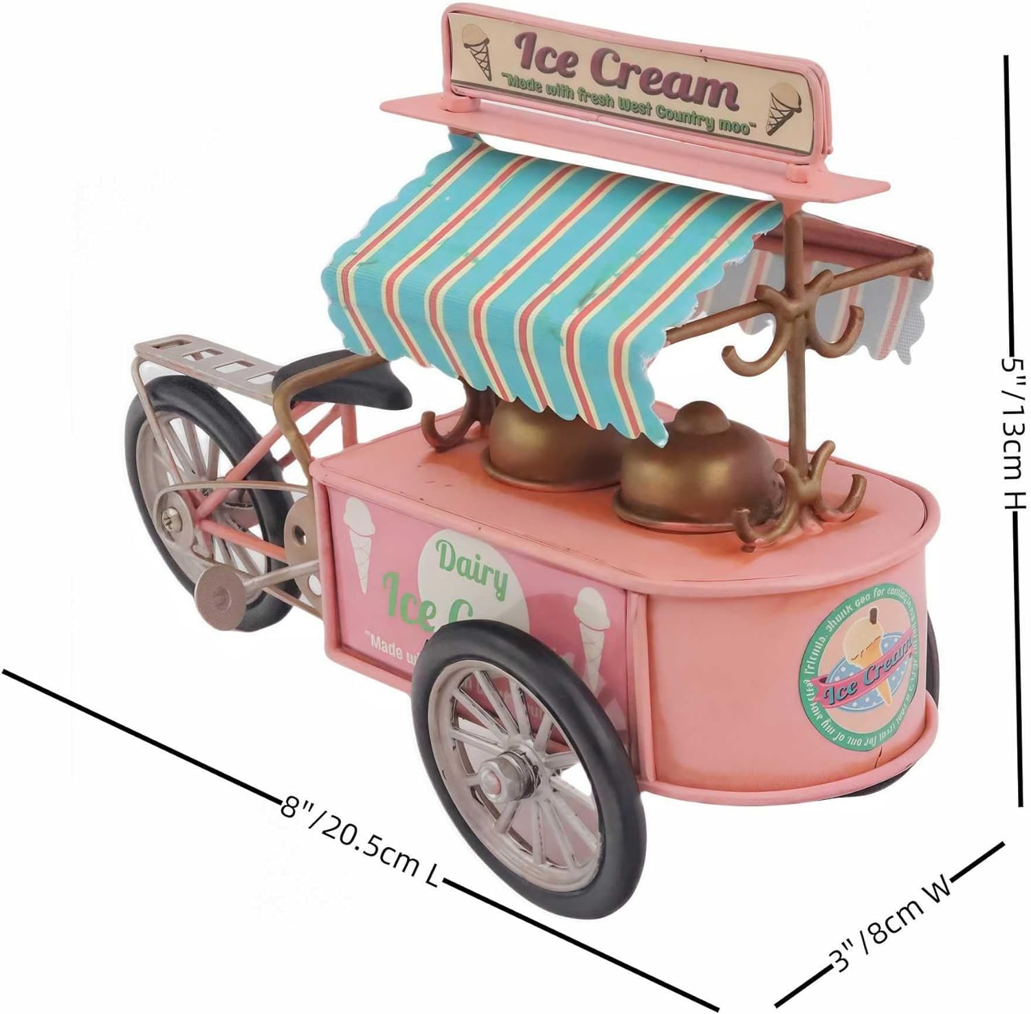 Pink Miniature Ice-Cream Tricycle Bike Model Ice Cream Cart Handmade Retro Home Decoration
