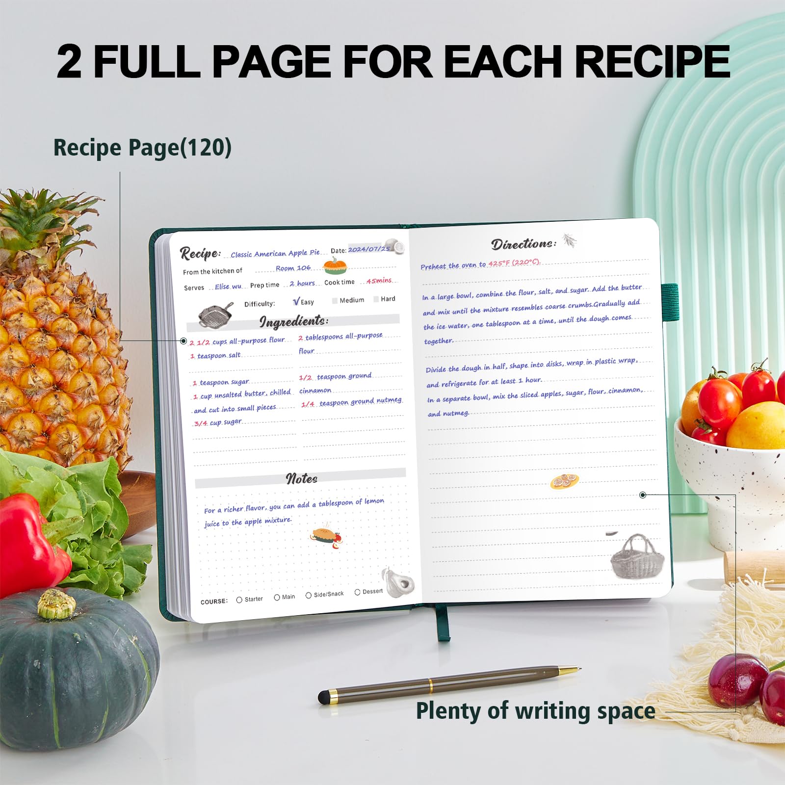 Recipe Book to Write in Your Own Recipes, Personal Cook Books to Write in and Hardcover Recipe Notebook with 2 colorful stickers for Family Recipes(A5)