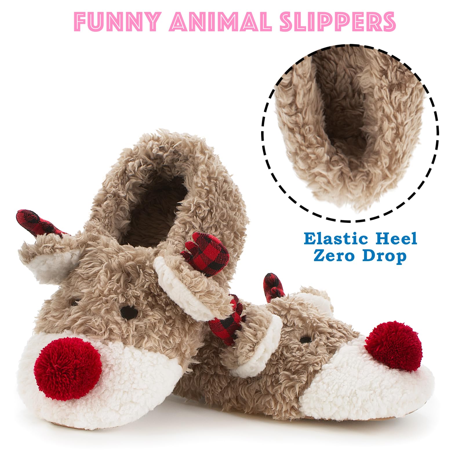 Cute Animal House Slippers - Fuzzy Warm Bedroom Slipper Socks Non-Slip Grippers