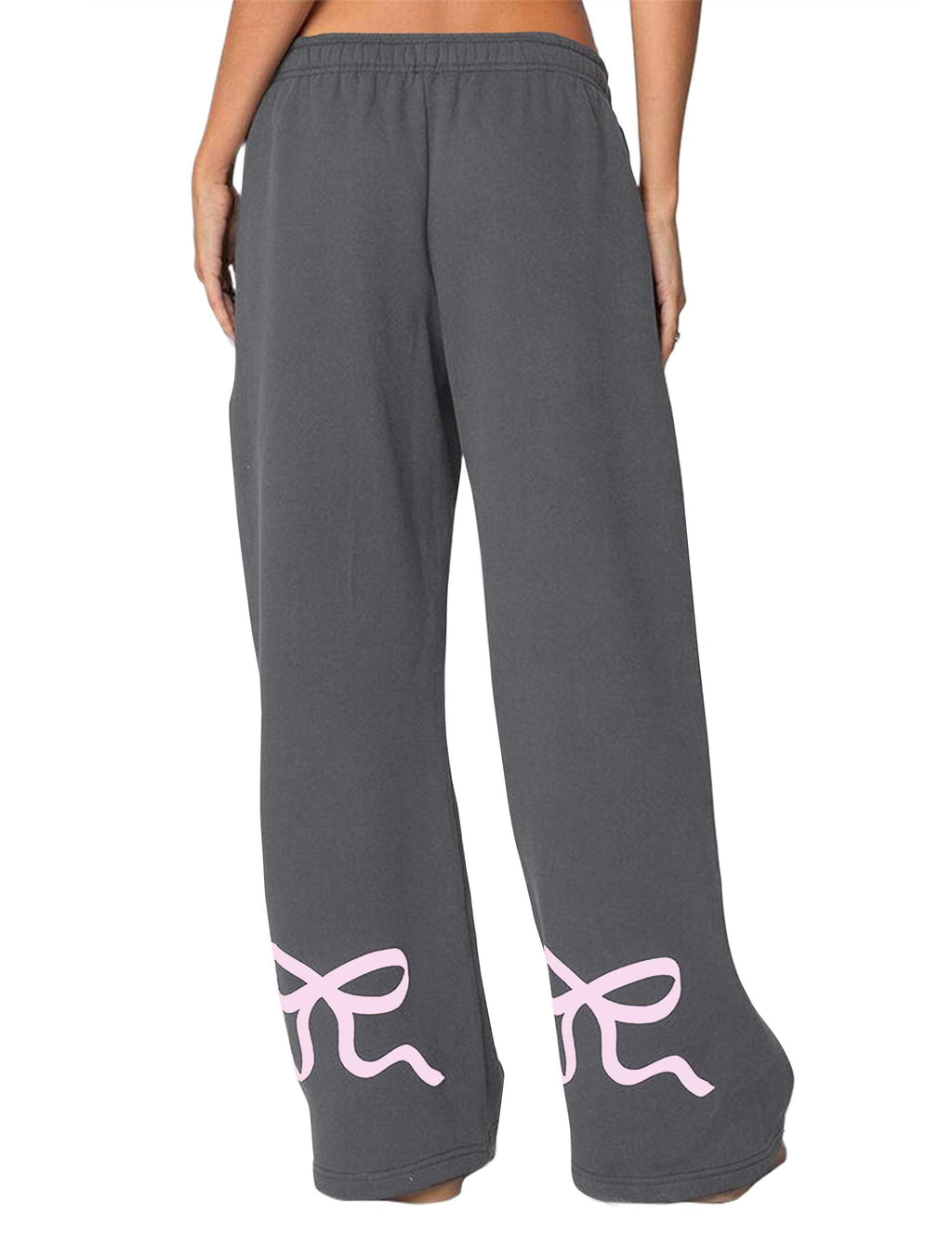 Women's Wide-Leg Sweatpants â€?Straight Leg, Graphic Bow Print, Elastic Waistband, Lounge Joggers with Pockets