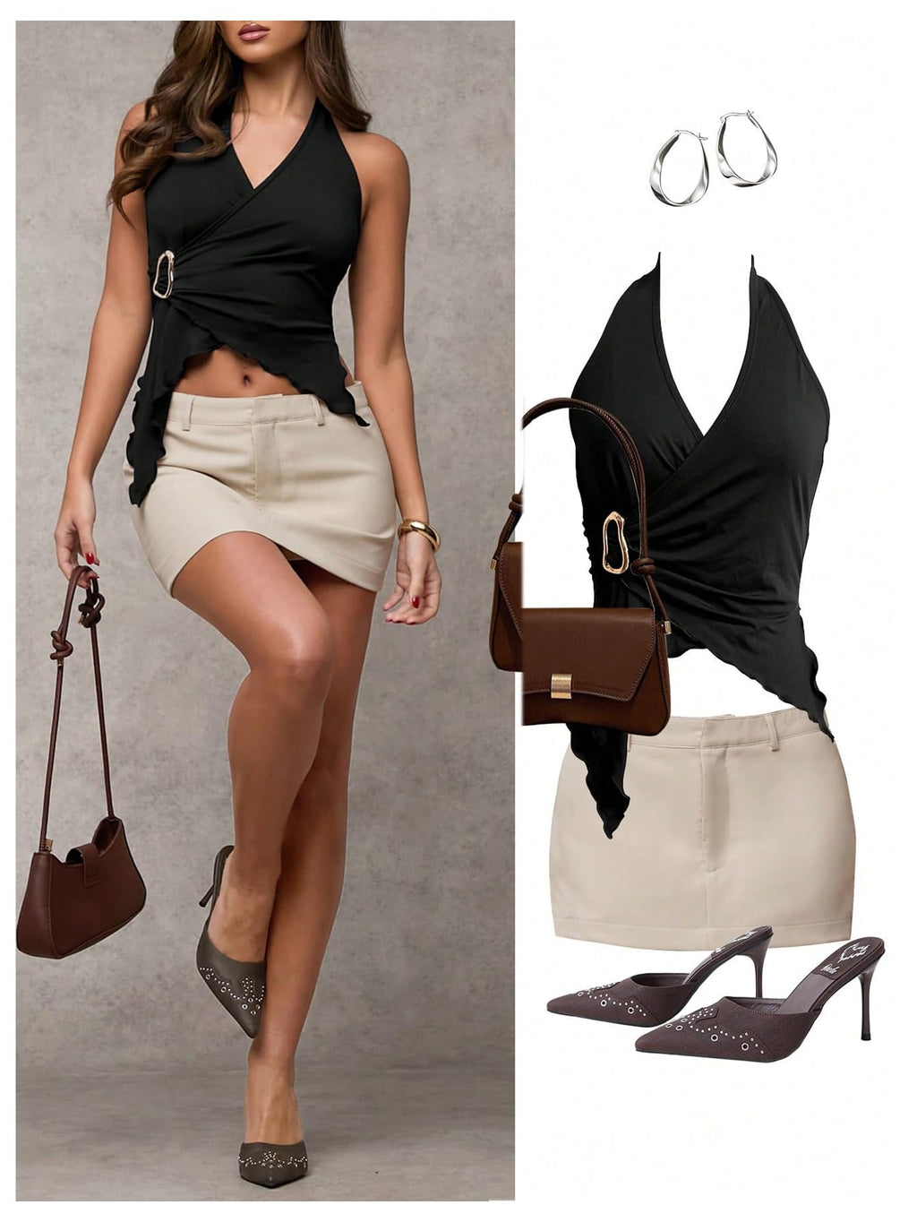 Women's Wrap V Neck Buckle Halter Top Ruched Asymmetrical Sleeveless Tops