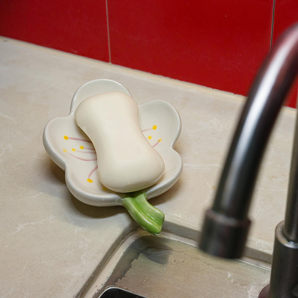 Ceramic Flower Soap Dish Holder for Bathroom