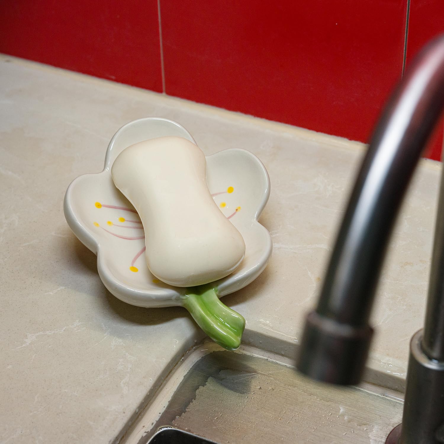 Ceramic Flower Soap Dish Holder for Bathroom