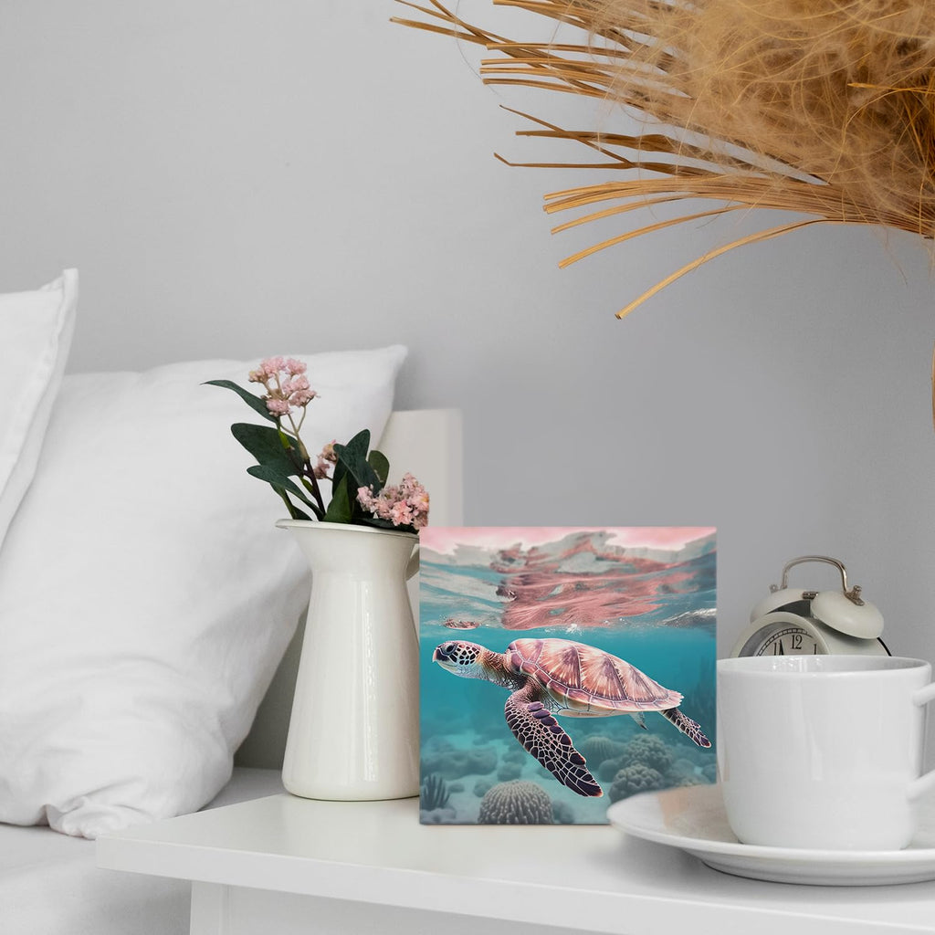 Coquette Pink Bow Champagne Wooden Box Sign, 5x5 Inch