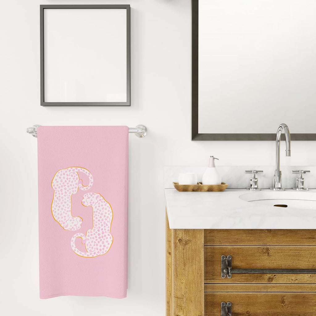 Leopard Cheetah Kitchen Towels, Preppy Hand Towels for Bathroom, Pink Kitchen Decor, 16x24 Inches