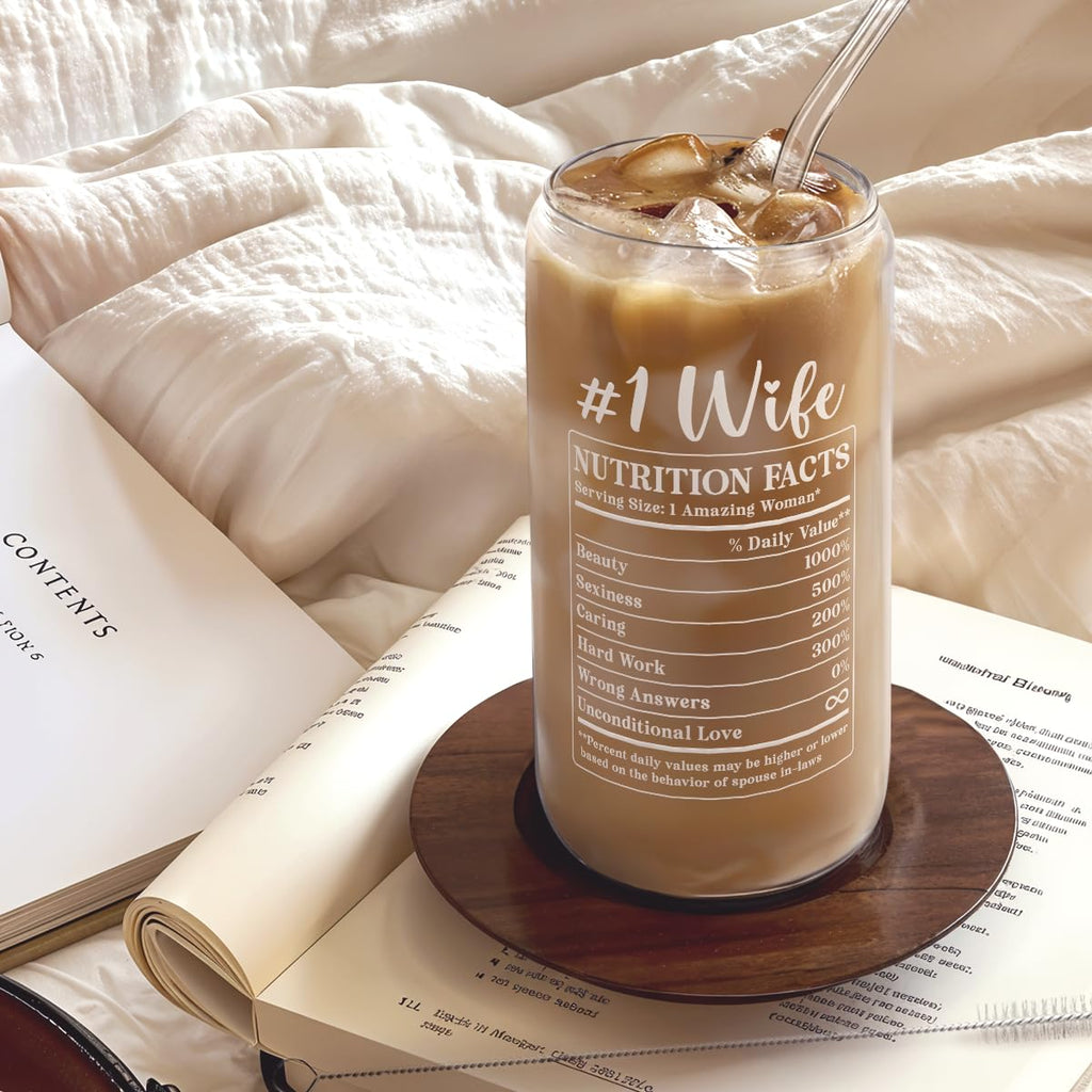 Glass Cup with Lid & Straw, Iced Coffee Aesthetic Glass Can, 16oz