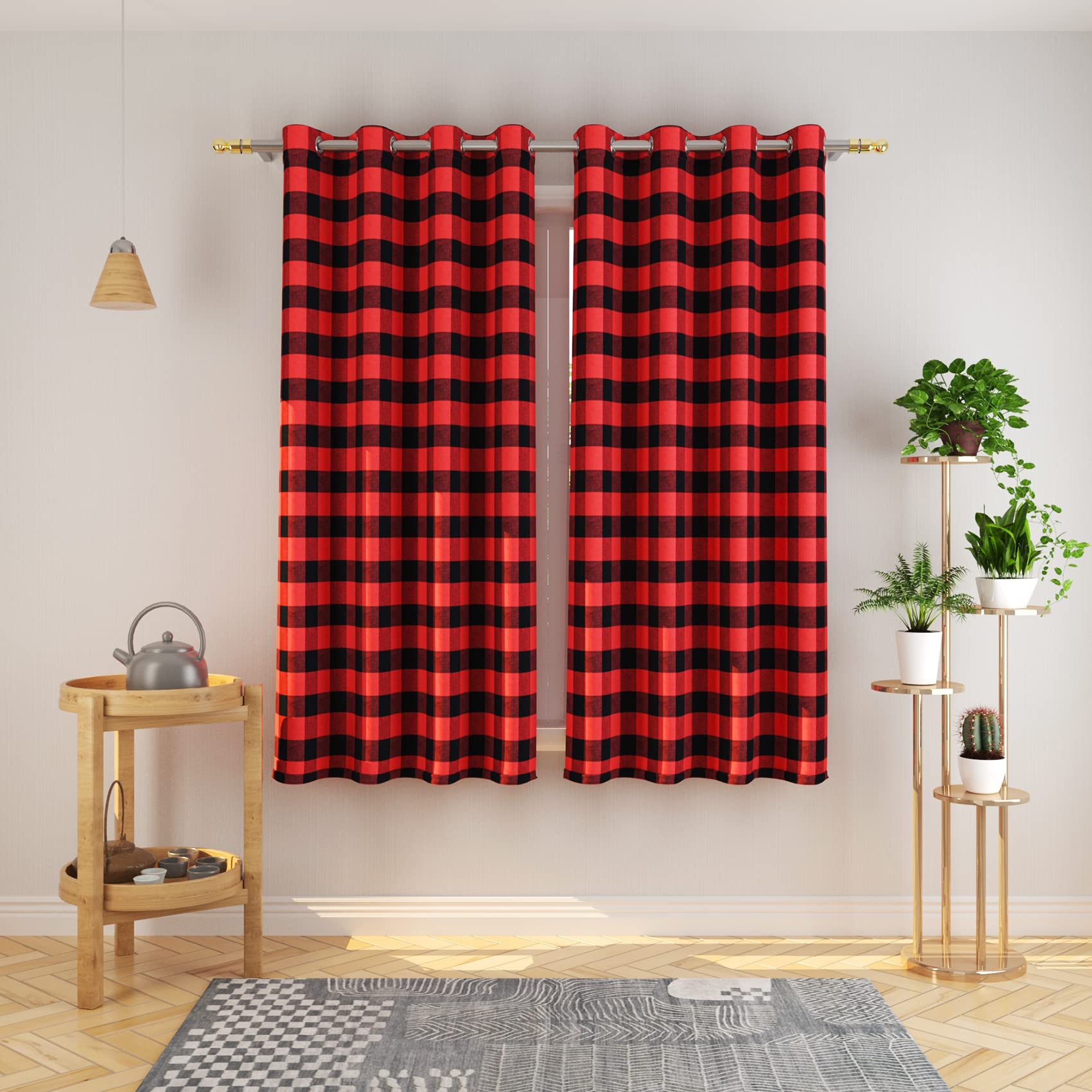 Tier Curtains Check Gingham Plaid Window Curtain Panels Bathroom Grommet Top Window Treatment 2 Panels