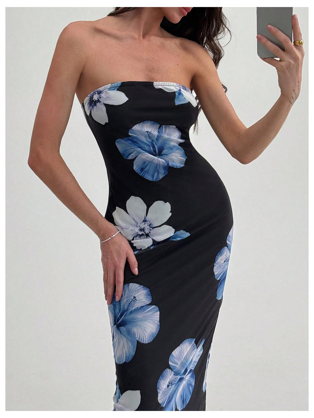 Women's Floral Strapless Bodycon Maxi Dress Summer Tube Top Dresses