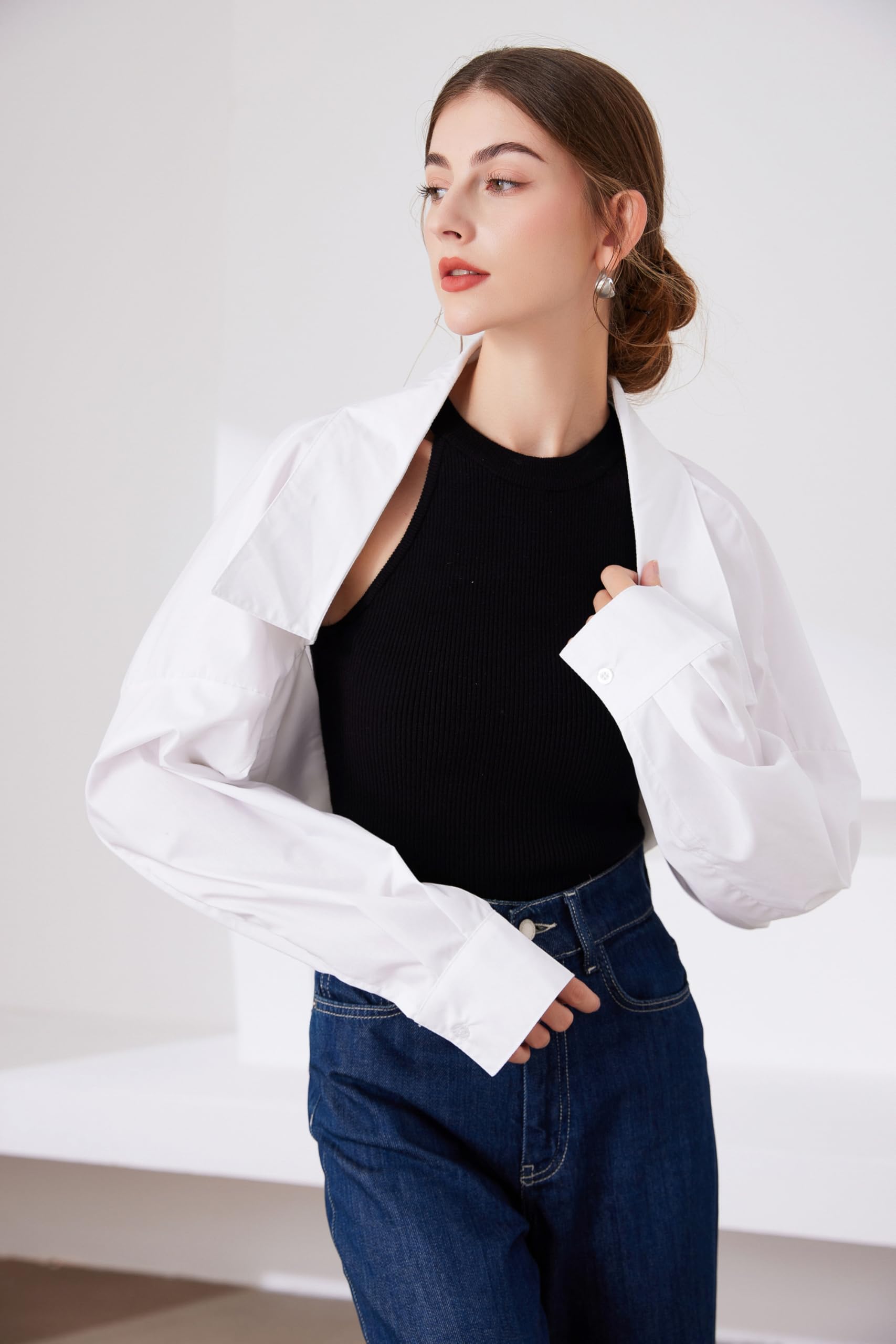 Fake Collar Long Sleeves Detachable Blouse False Collar Half Shirt Blouse Collar