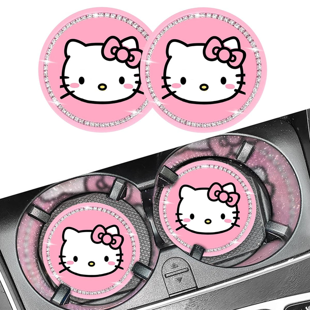 Cute Kitty Cup Holder Coasters, Black Silicone Anti-Slip Car Coasters, Cup Pads for Home Office, Universal 2.75 Inch 2PCS