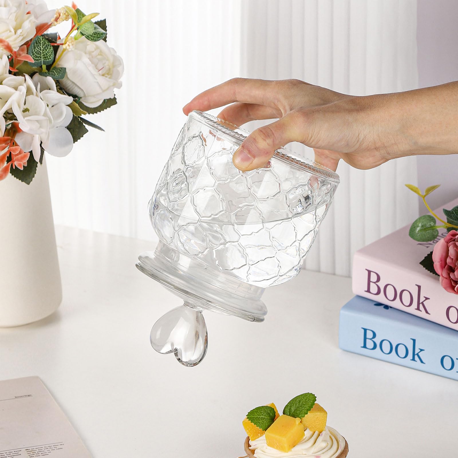 Set of 2 Airtight Glass Jars Decorative Jars, 32oz Jar of Hearts Cute Cookie Jar Decorative Jars with Lids Candy Jars for Candy Buffet Heart Shaped Lid - Drops Textured